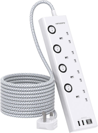 Extension Lead with USB Slots(2 USB C), 4 Way Plug Extension Socket, 1.8M