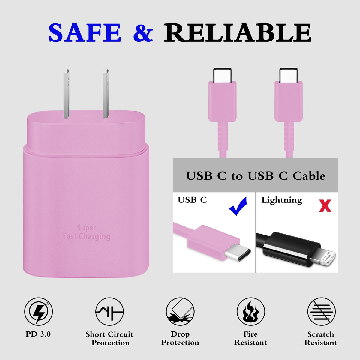 Type C Charger Fast Charging 2-Pack 25W Long 6FT USB C Cable