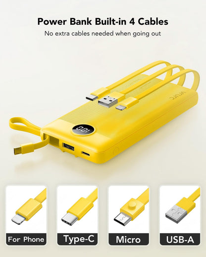 VRURC Portable Charger, Built in 4 Cables & Lanyard Power Bank 10000mAh