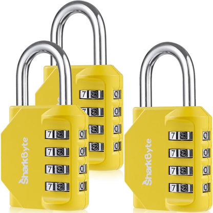 SharkByte Heavy Duty Combination Padlock – 4-Digit Weatherproof Outdoor Lock with Stainless Steel Shackle, Anti-Rust Resettable Code for Gym, School, Locker, Shed, Toolbox, Gate & Warehouse - Purple