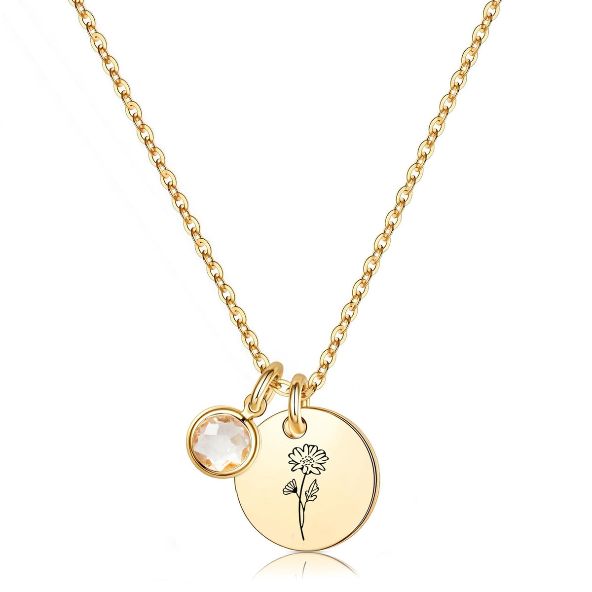 Birth Flower Necklaces for Women, 18K Gold Plated Birthstone Necklaces