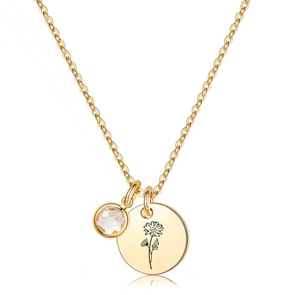 Birth Flower Necklaces for Women, 18K Gold Plated Birthstone Necklaces