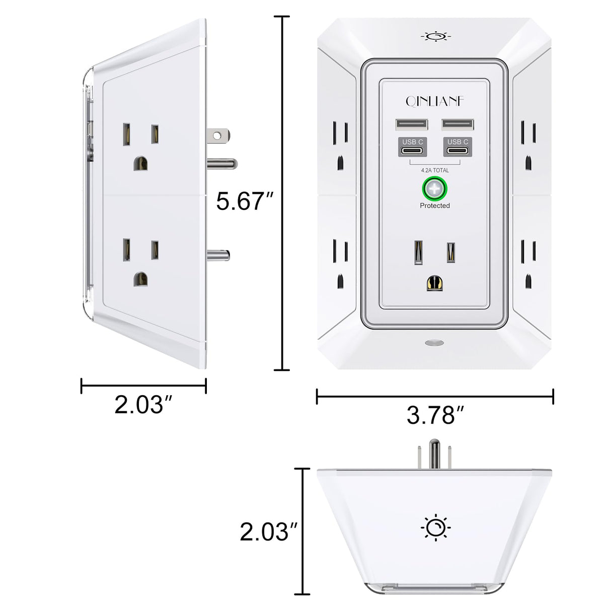Surge Protector, QINLIANF 5 Outlet Extender with 4 USB Ports(2USB-C)