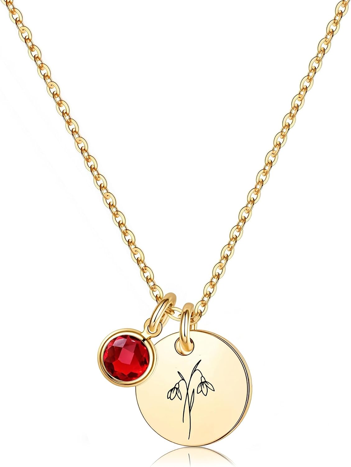 Birth Flower Necklaces for Women, 18K Gold Plated Birthstone Necklaces