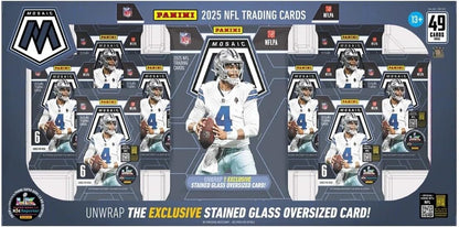 2025 Panini Mosaic Football Flagship Collection Trading Card Box (1 Stained Glass Oversized Card Per Box)