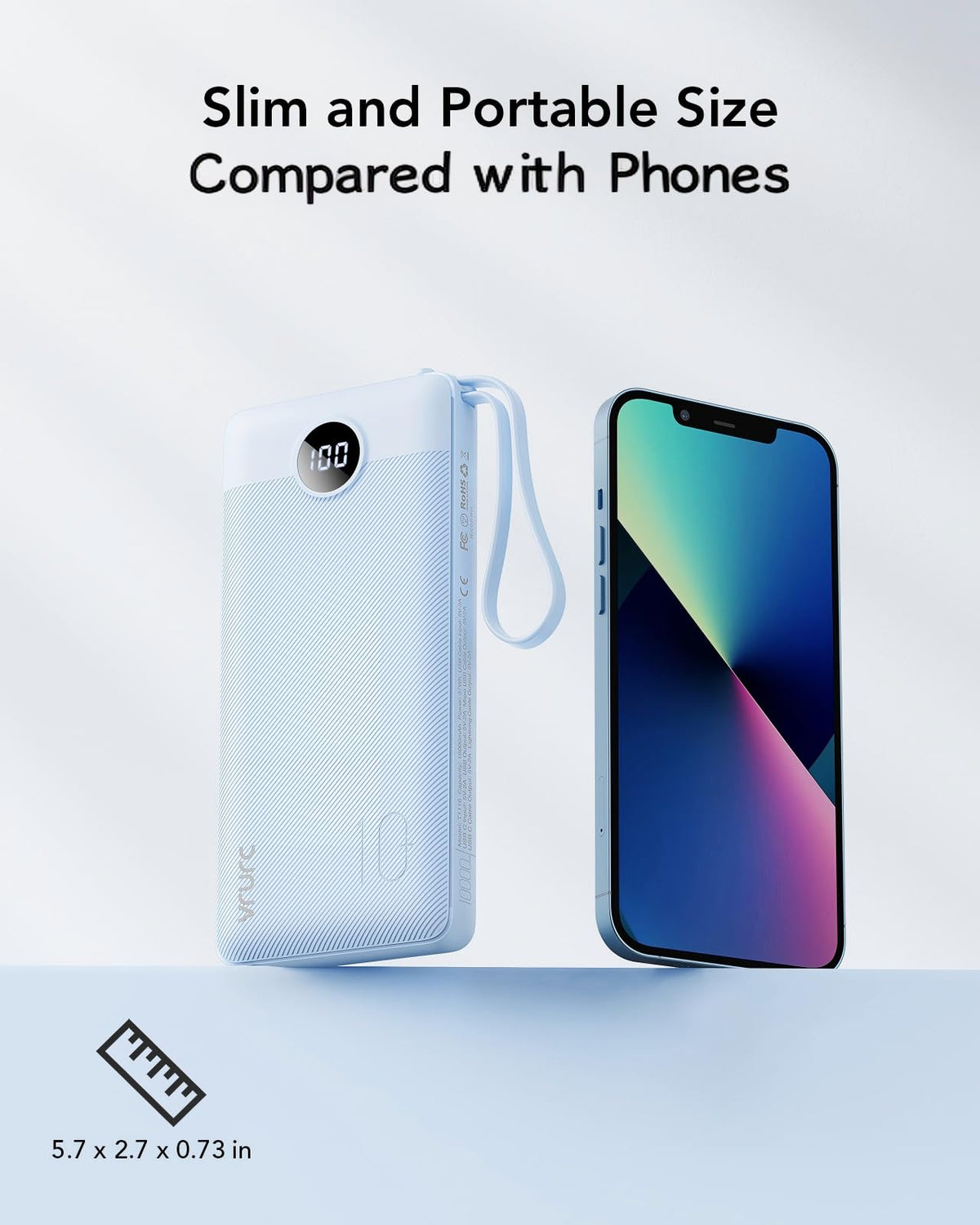 VRURC Portable Charger, Built in 4 Cables & Lanyard Power Bank 10000mAh