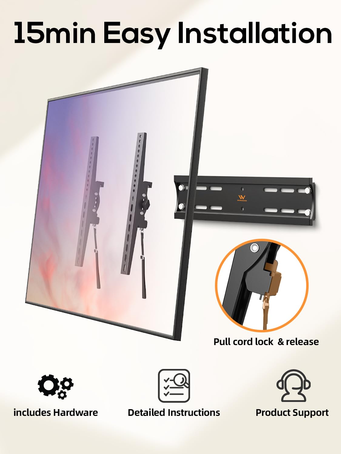 55 65 75 85 inch Tilting TV Wall Mount for 32-90 '' TVs, Low Profile TV Mount Bracket, Safe Lock & Quick Release,Max VESA 600x400mm, 24 inch Studs,132 lbs, Fit Most 55+ 75+ 85+ 86 TVs
