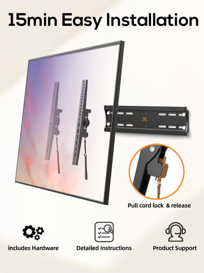 55 65 75 85 inch Tilting TV Wall Mount for 32-90 '' TVs, Low Profile TV Mount Bracket, Safe Lock & Quick Release,Max VESA 600x400mm, 24 inch Studs,132 lbs, Fit Most 55+ 75+ 85+ 86 TVs