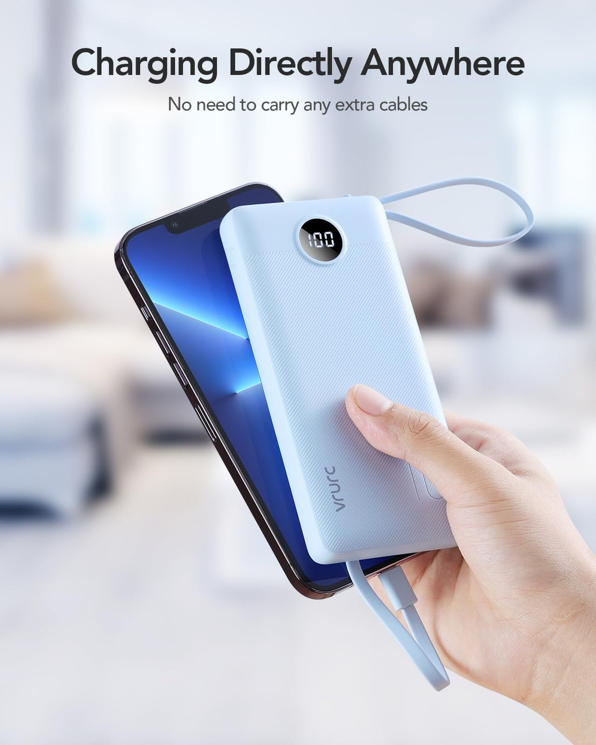 VRURC Portable Charger, Built in 4 Cables & Lanyard Power Bank 10000mAh