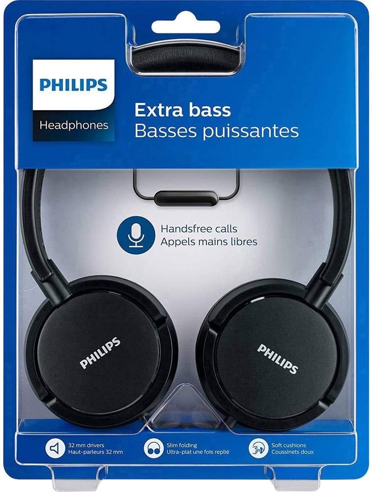 Philips Audio H2005BK/00 Over-Ear Stereo Headphones Wired (2 m Cable, 40 mm Neodymium Drivers, Passive Noise Isolation, Adjustable Headband, Lightweight) Black