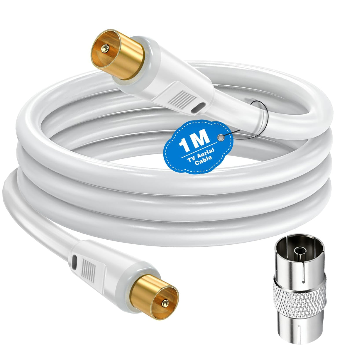 Ancable TV Aerial Cable with Coaxial Adapter 5M Black TV Ariel Lead