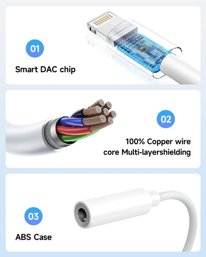 Apple MFi Certified 3 Pack Lightning to 3.5 mm Headphone Jack Adapter for iPhone, iPhone Aux Adapter Converter Dongle Audio Cable Compatible with iPhone 14 13 12 11 X XS 8 7