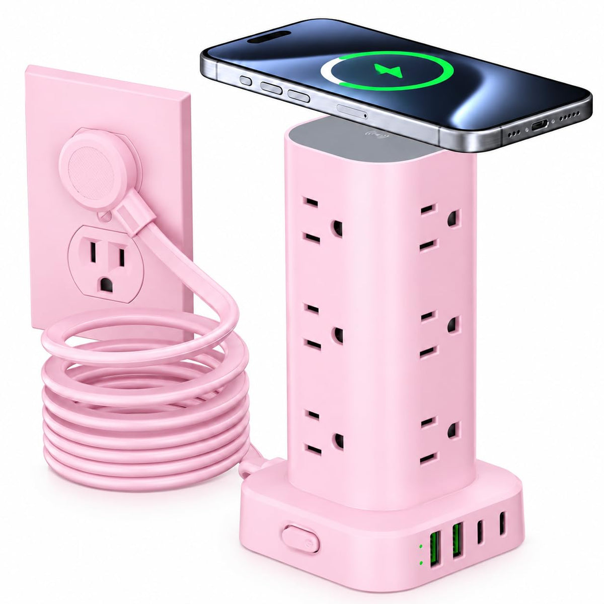 6FT Power Strip Tower Surge Protector, 12 Wide Spaced Outlets, 4 USB