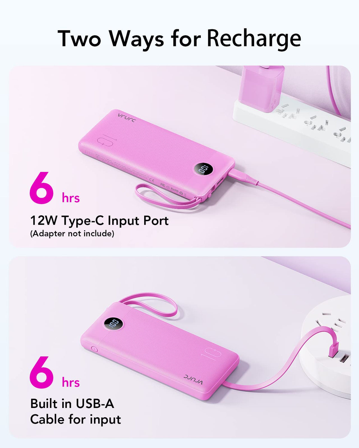 VRURC Portable Charger, Built in 4 Cables & Lanyard Power Bank 10000mAh