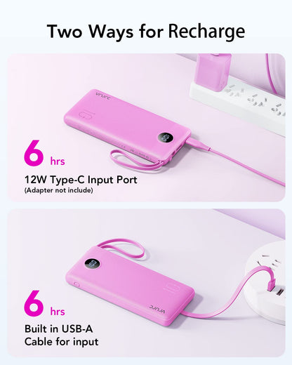 VRURC Portable Charger, Built in 4 Cables & Lanyard Power Bank 10000mAh