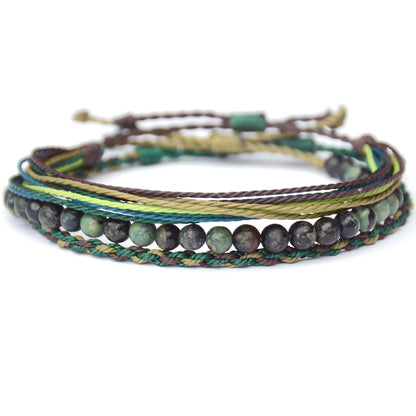 Mezcla Vida Handmade Natural Stone Beaded Healing Bracelet Gift for Men Adjustable Rope String Bracelet