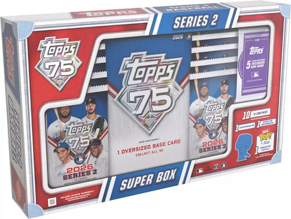 2026 Topps Series 2 Baseball Super Trading Card Box (1 Exclusive Oversized Card + 5 Card Silver Foilbord Pack & 1 Bitty Pop Per Box)