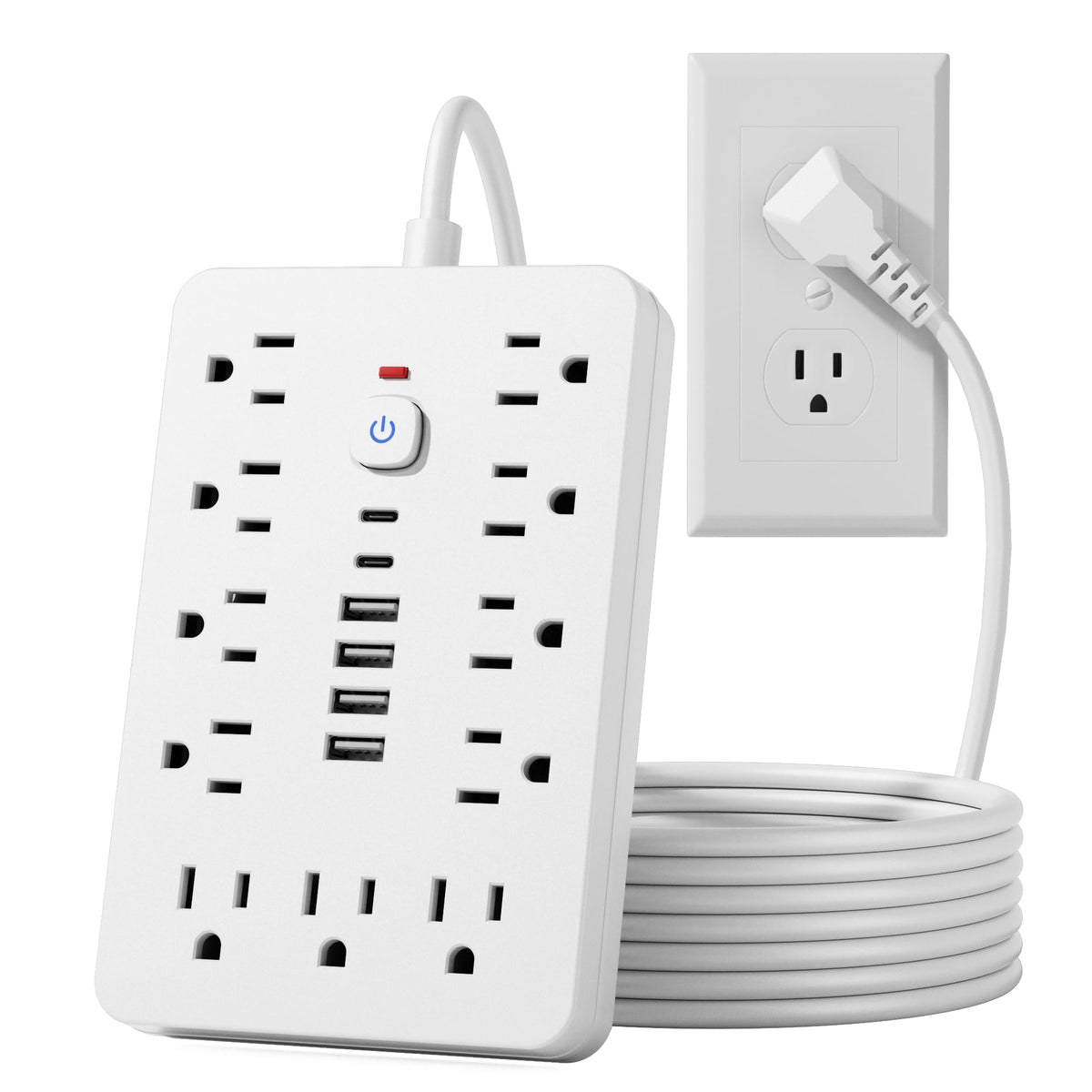 6 FT Flat Plug Surge Protector Power Strip,11 AC Outlets with 6 USB Ports