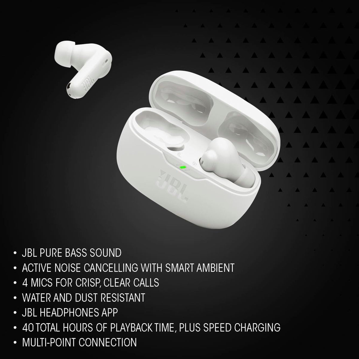JBL Vibe Beam 2 - True Wireless Noise Cancelling Earbuds Pure Bass Sound & Smart Ambient Technology Black (Renewed)