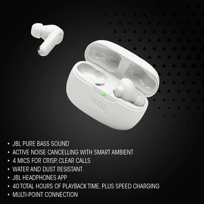 JBL Vibe Beam 2 - True Wireless Noise Cancelling Earbuds Pure Bass Sound & Smart Ambient Technology Black (Renewed)