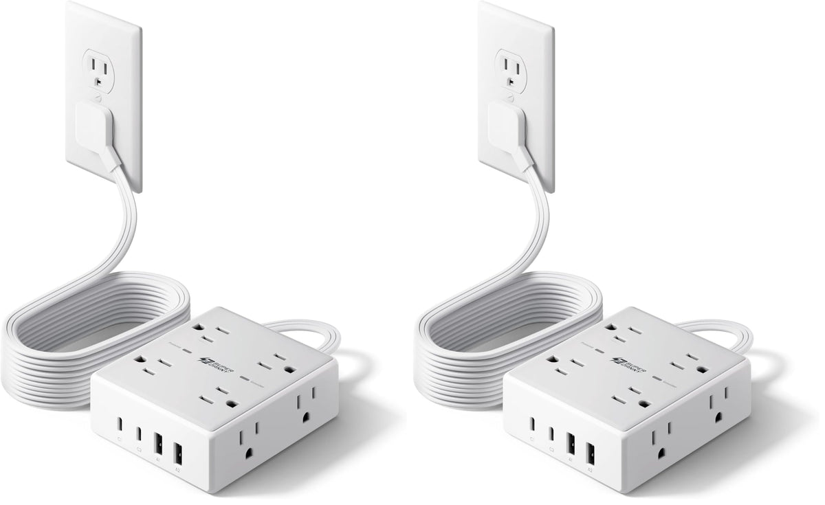 SUPERDANNY Extension Cord,Flat Plug Surge Protector Power Strip,10Ft