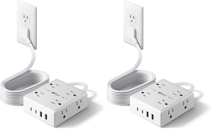 SUPERDANNY Extension Cord,Flat Plug Surge Protector Power Strip,10Ft