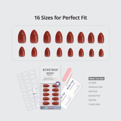 BTArtbox Press On Nails, Short Almond French Tip Nails, 32Pcs Full Kit