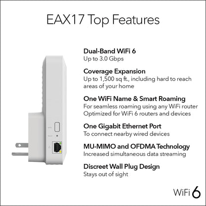 NETGEAR Nighthawk WiFi Extender EAX17, up to 1,500 sq ft, 3 Gbps