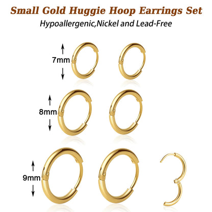 1 Pair 6mm Small Hoop Earrings for Women, Huggie Hoop Earrings (Gold/1.6mm)