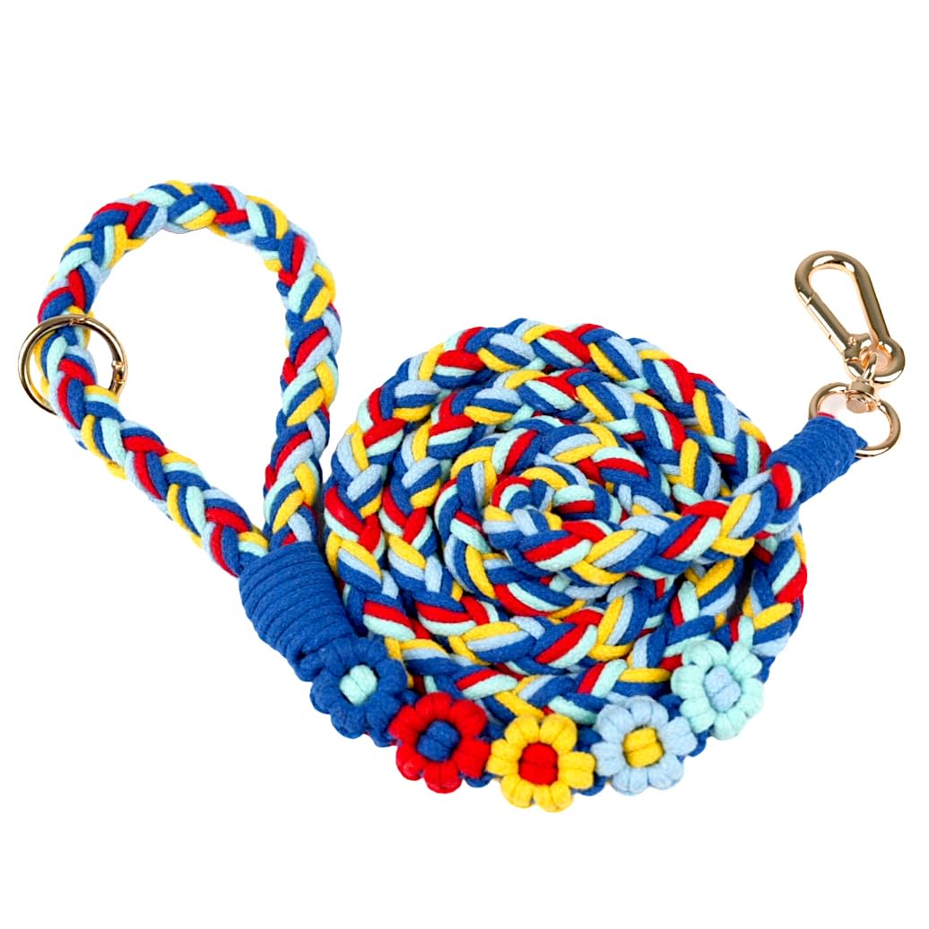 5FT Braided Cotton Rope Leash for Small, Medium and Large Dogs, Red & White Twist
