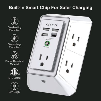 Surge Protector, QINLIANF 5 Outlet Extender with 4 USB Ports(2USB-C)