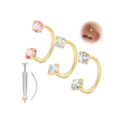 Horseshoe Nose Ring 20g 18g Gold Silver Opal CZ Double Gem Nose Rings Studs for Women Men 7mm 8mm Hypoallergenic Hoop Earrings Cartilage Helix Tragus Nostril Septum Daith Piercing Jewelry