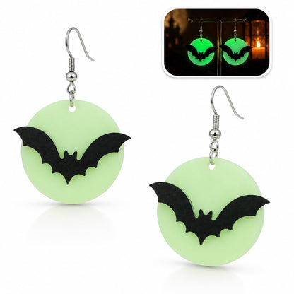 Glow in the Dark Halloween Earrings, Bat Ghost Coffin Boo Dangle Earrings