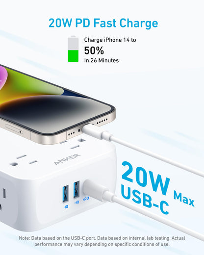Anker Power Strip with 2000J Surge Protector, Outlet Extender, 20W, 8AC