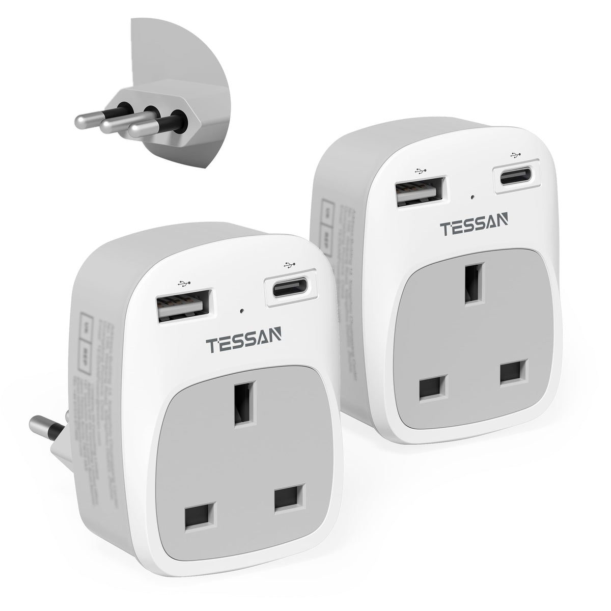 TESSAN UK to South Africa Plug Adapter, Type M Travel Adapter with USB C