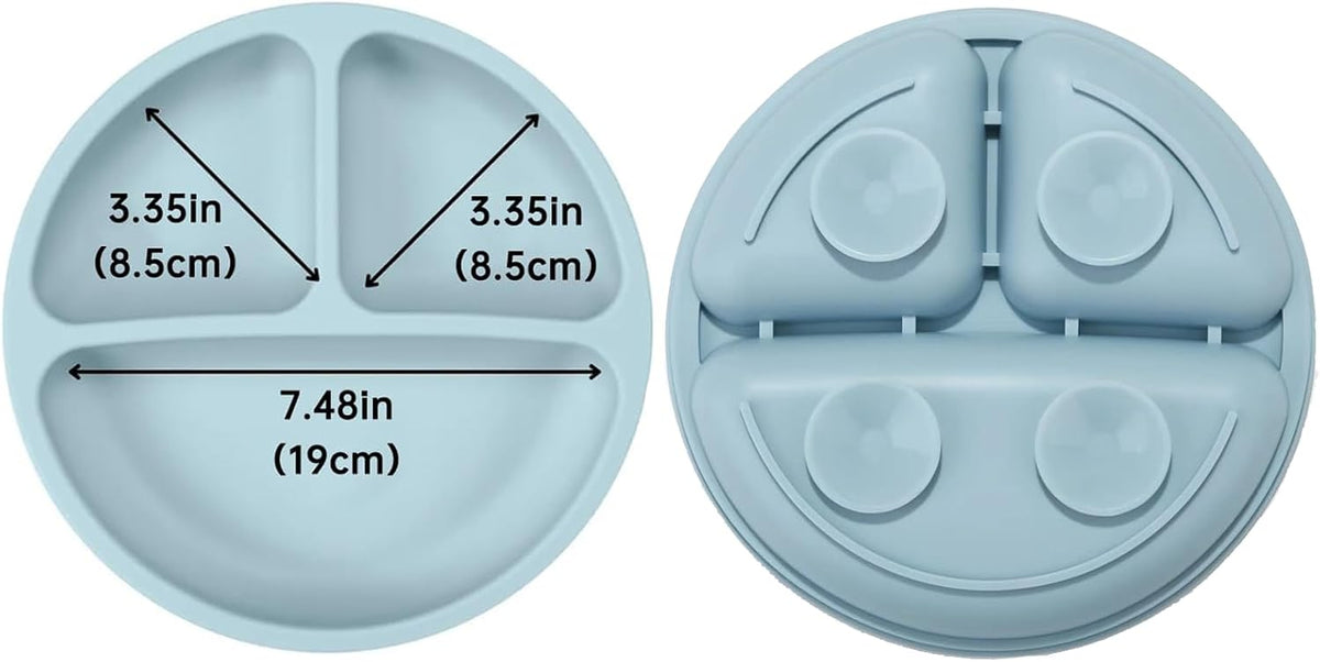 PandaEar 3 Pack Toddler Plates, Silicone Divided Suction Plate for Babies, BPA-Free 100% Food-Grade Silicone Unbreakable Baby Plate (Pink/Purple/Blue, Without Lids)