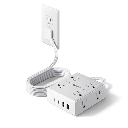 SUPERDANNY Extension Cord,Flat Plug Surge Protector Power Strip,10Ft