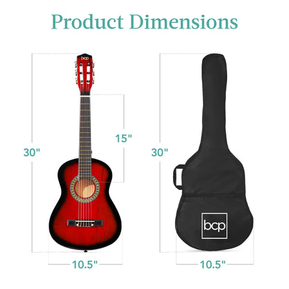 Best Choice Products 30in Kids Acoustic Guitar, All-in-One Beginner Starter Kit w/Strap, Case, Extra Strings, Rosette Inlay - Pink