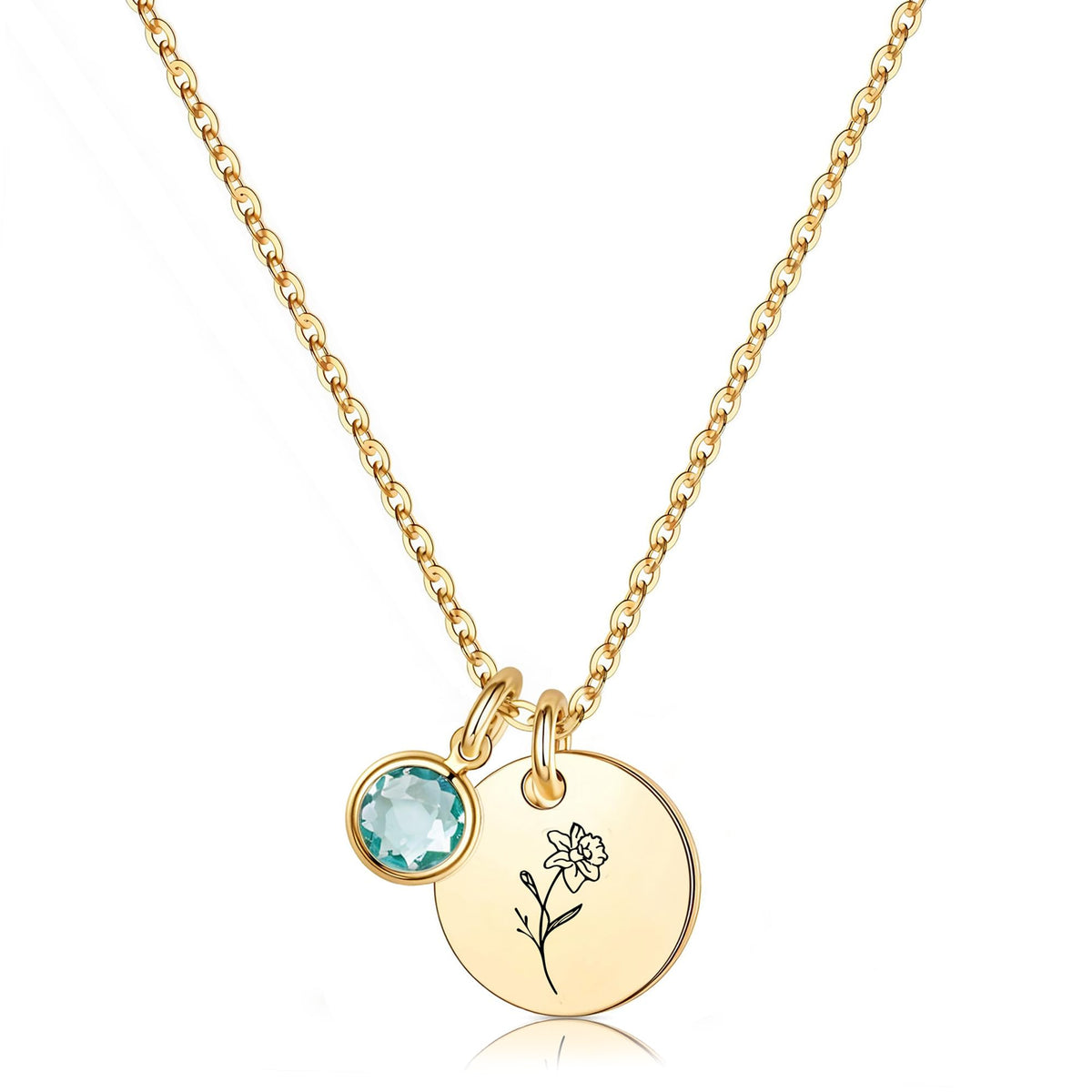 Birth Flower Necklaces for Women, 18K Gold Plated Birthstone Necklaces