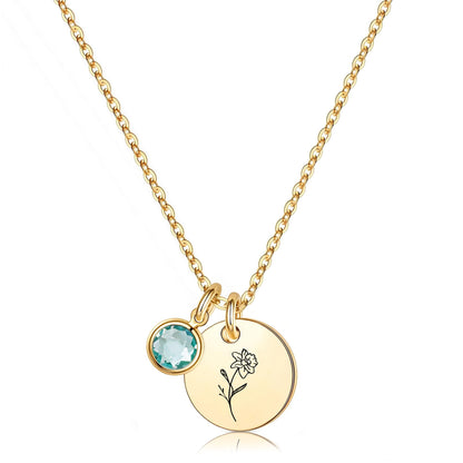 Birth Flower Necklaces for Women, 18K Gold Plated Birthstone Necklaces