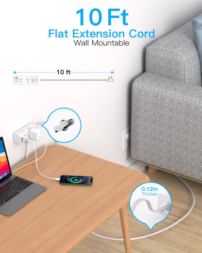 One Beat 5Ft Extension Cord with Multiple Outlets,Flat Plug Power Strip