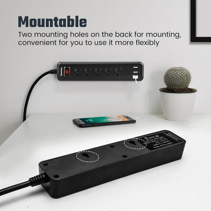 SUPERDANNY 6Ft Thin Extension Cord, Flat Plug Surge Protector Power Strip