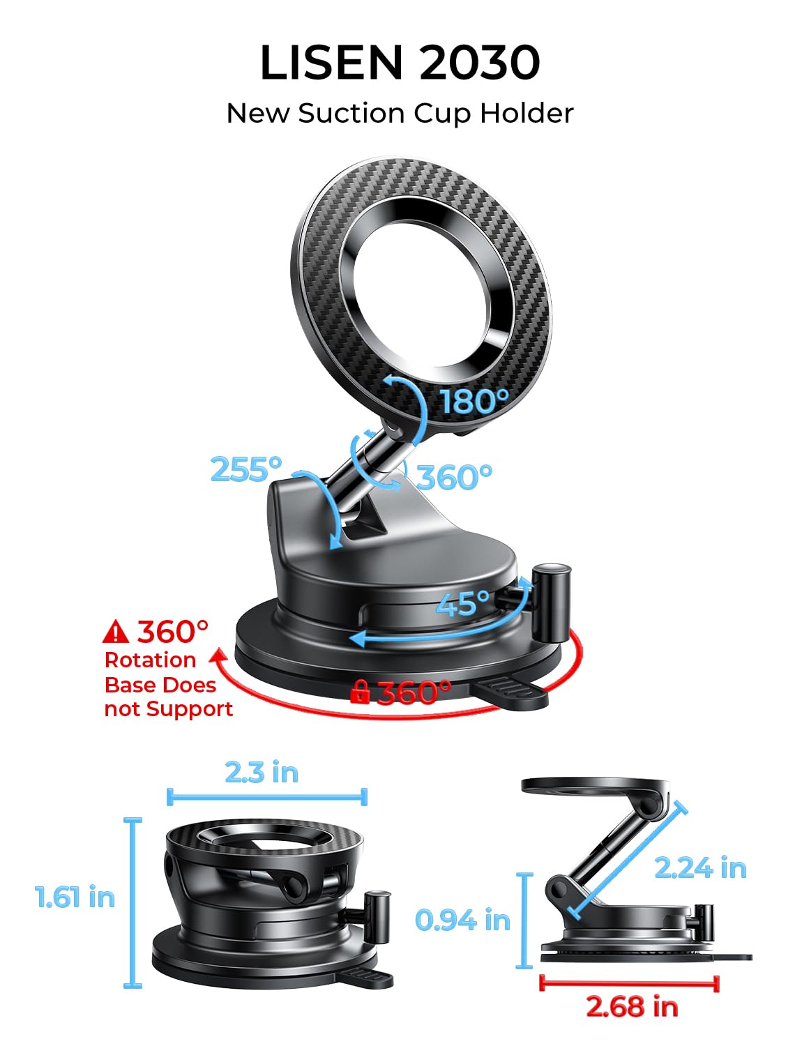 LISEN for MagSafe Car Mount [3800gf Strong Magnet&90+LBS Suction] 360° Adjustable Vacuum Magnetic Phone Holders for Your Car, for iPhone 18 Pro Max 17 16 15 Car Accessories Women Men Smartphone White
