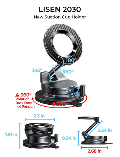 LISEN for MagSafe Car Mount [3800gf Strong Magnet&90+LBS Suction] 360° Adjustable Vacuum Magnetic Phone Holders for Your Car, for iPhone 18 Pro Max 17 16 15 Car Accessories Women Men Smartphone White