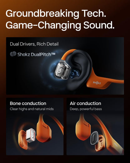 SHOKZ OpenRun Pro 2 Bone Conduction Bluetooth Sport Headphones, Black