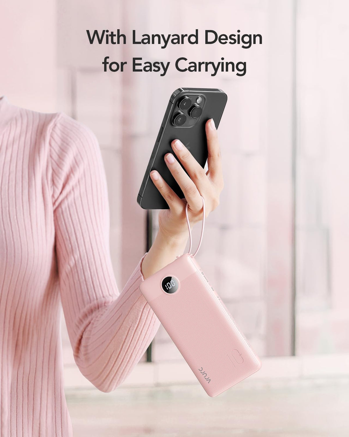 VRURC Portable Charger, Built in 4 Cables & Lanyard Power Bank 10000mAh
