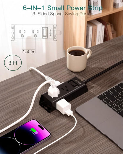 Addtam Flat Plug Extension Cord with 6 Outlet Extender for Cruise Travel