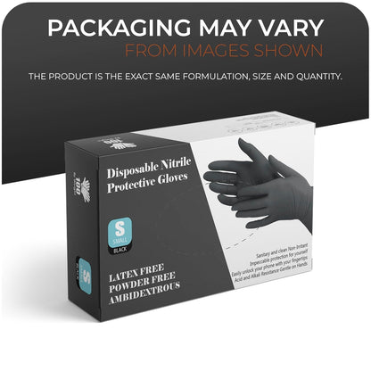 The Real Touch Black Nitrile Multi-Purpose Disposable Gloves, Powder Free, Disposable, Extra Strong - Box of 100 (Black, Large)