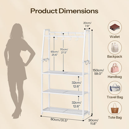 HOOBRO 3-Tier Purse Organizer for Closet, Purse Rack Stand with 14 Hooks