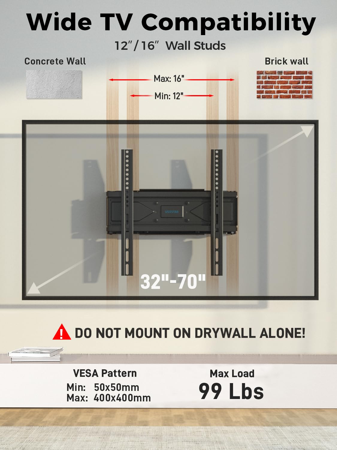 Fixed TV Wall Mount Bracket for 50 55 65 70 75 85 86 Inch TVs